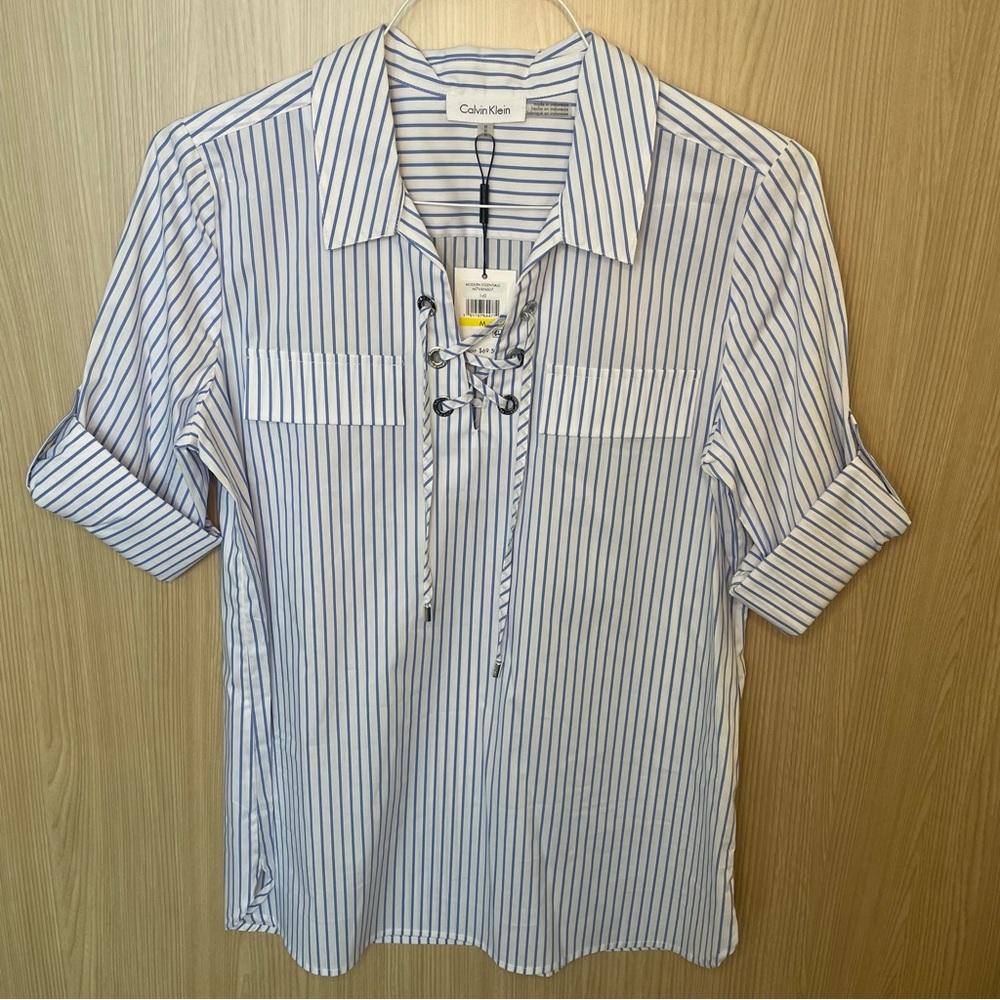 NWT Calvin Klein Women’s Striped Collared Shirt Size M